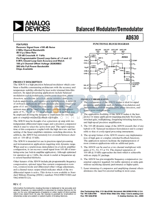 AD630JN datasheet - Balanced Modulator/Demodulator