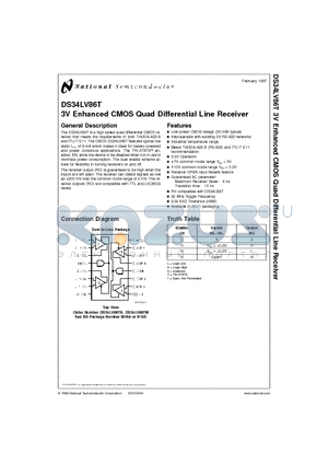 DS34LV86TM datasheet - 3V Enhanced CMOS Quad Differential Line Receiver