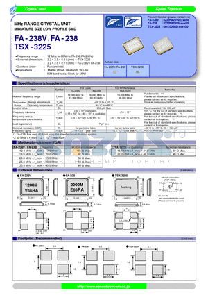 FA-238 datasheet - MINIATURE SIZE LOW PROFILE SMD