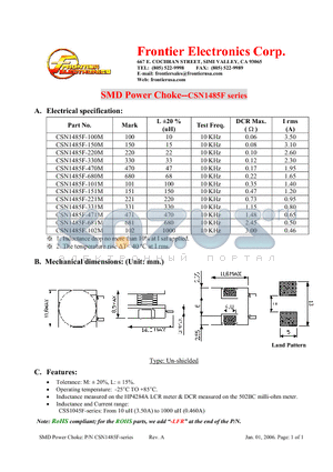 CSN1485F-151M datasheet - SMD Power Choke