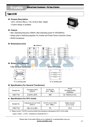 3390-T144 datasheet - General Power Transformer < Pin Type: EI Series>