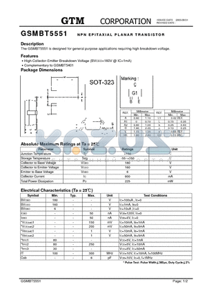 GSMBT5551 datasheet - NPN EPITAXIAL PLANAR TRANSISTOR