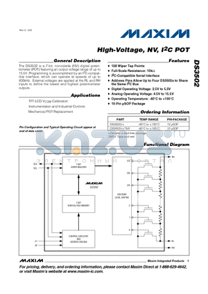 DS3502U datasheet - High-Voltage, NV, I2C POT