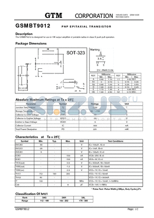 GSMBT9012 datasheet - PNP EPITAXIAL TRANSISTOR