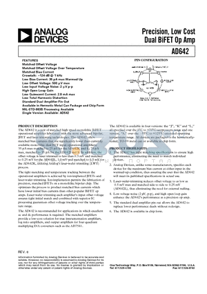 AD642J datasheet - Precision, Low Cost Dual BiFET Op Amp