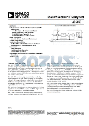 AD6459ARS datasheet - GSM 3 V Receiver IF Subsystem