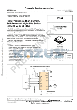 33981 datasheet - High-Frequency, High-Current, Self-Protected High-Side Switch (4.0 m up to 60 kHz)