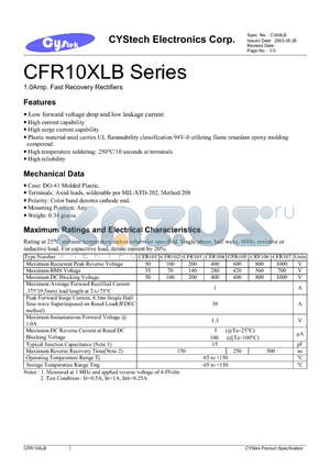 CFR101 datasheet - 1.0Amp. Fast Recovery Rectifiers