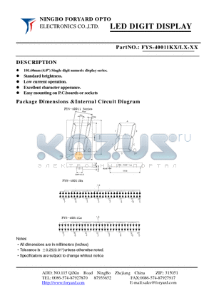 FYS-40011KX-0 datasheet - LED DIGIT DISPLAY