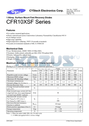 CFR102 datasheet - 1.0Amp. Surface Mount Fast Recovery Diodes