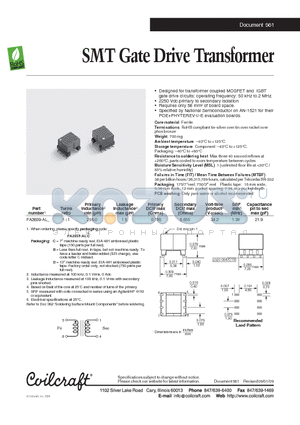 FA2659-AL datasheet - SMT Gate Drive Transformer