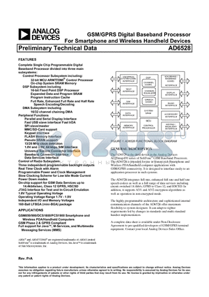 AD6528 datasheet - GSM/GPRS Digital Baseband Processor For Smartphone and Wireless Handheld Devices