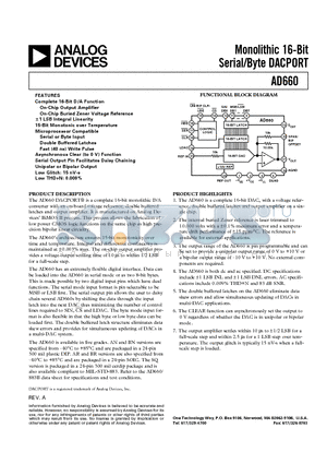 AD660AN datasheet - Monolithic 16-Bit Serial/Byte DACPORT