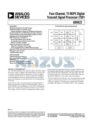 AD6622S/PCB datasheet - Four-Channel, 75 MSPS Digital Transmit Signal Processor TSP