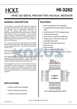 HI-3282PQI datasheet - ARINC 429 SERIAL TRANSMITTER AND DUAL RECEIVER