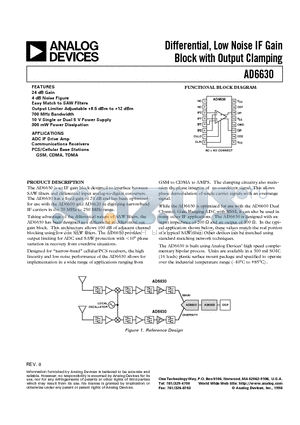 AD6630AR datasheet - Differential, Low Noise IF Gain Block with Output Clamping