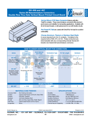 891-006-25PA2-BST datasheet - Nanominiature Connectors Double Row Thru Hole Vertical Mount Printed Circuit Board