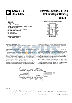 AD6630R datasheet - Differential, Low Noise IF Gain Block with Output Clamping