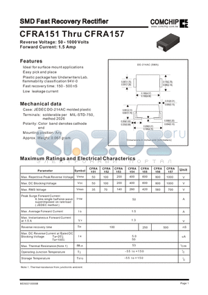 CFRA157 datasheet - SMD Fast Recovery Rectifier