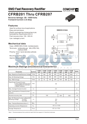 CFRB203 datasheet - SMD Fast Recovery Rectifier