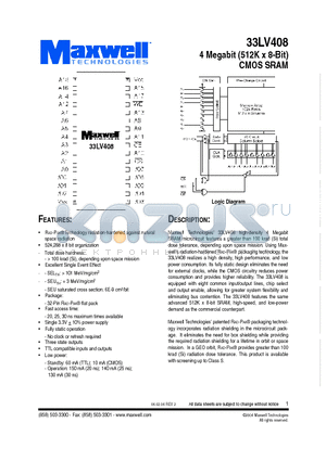 33LV408RPFE-25 datasheet - 4 Megabit (512K x 8-Bit) CMOS SRAM