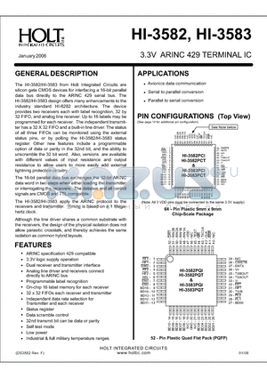 HI-3582PQT-10 datasheet - 3.3V ARINC 429 TERMINAL IC