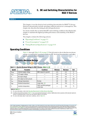 5M1270ZT144C5N datasheet - DC and Switching Characteristics for MAX V Devices