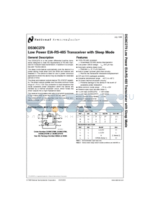 DS36C279TM datasheet - Low Power EIA-RS-485 Transceiver with Sleep Mode