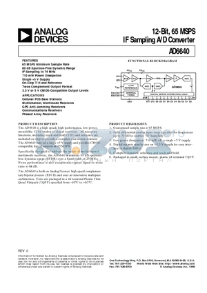 AD6640ST/PCB datasheet - 12-Bit, 65 MSPS IF Sampling A/D Converter