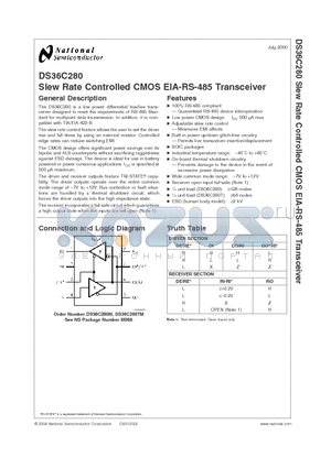 DS36C280 datasheet - Slew Rate Controlled CMOS EIA-RS-485 Transceiver