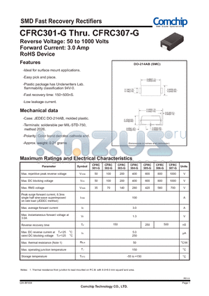 CFRC303-G datasheet - SMD Fast Recovery Rectifiers