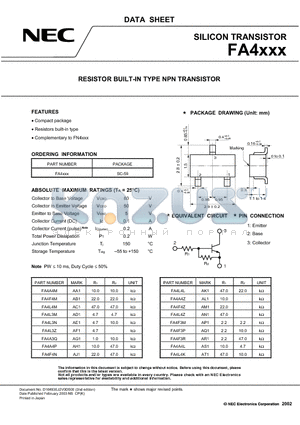 FA4A4M datasheet - RESISTOR BUILT-IN TYPE NPN TRANSISTOR