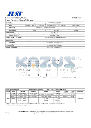 I408-36531VA-20.000 datasheet - Leaded Oscillator, OCXO Metal Package, 26 mm X 26 mm