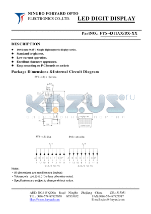 FYS-4311AX datasheet - LED DIGIT DISPLAY