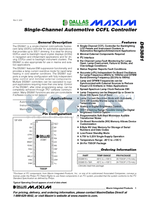 DS3881 datasheet - Single-Channel Automotive CCFL Controller