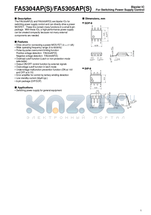 FA5304APS datasheet - Bipolar IC For Switching Power Supply Control