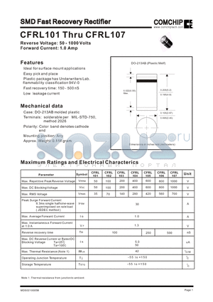 CFRL106 datasheet - SMD Fast Recovery Rectifier