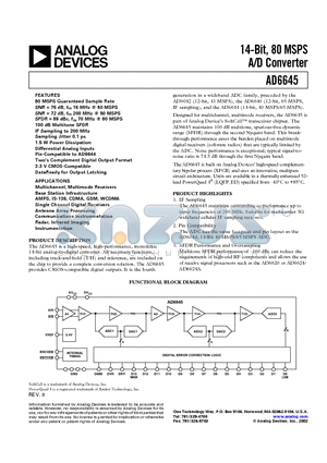 AD6645/PCB datasheet - 14-Bit, 80 MSPS A/D Converter