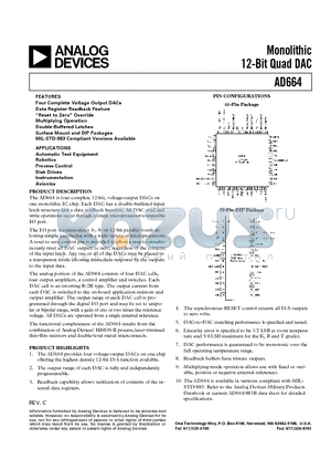 AD664SD-UNI datasheet - Monolithic 12-Bit Quad DAC