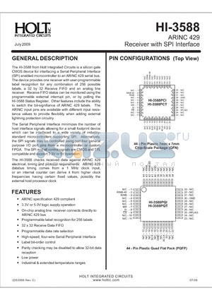 HI-3588PQI datasheet - ARINC 429 Receiver with SPI Interface