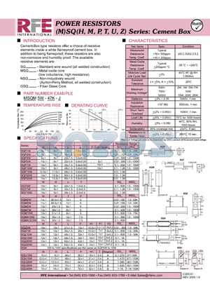 GSQH10W-47K-J datasheet - POWER RESISTORS (M)SQ(H, M, P, T, U, Z) Series: Cement Box