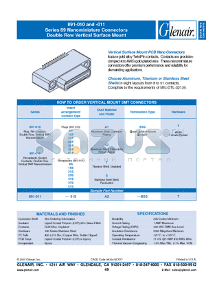 891-010-15PS-BSS datasheet - Nanominiature Connectors Double Row Vertical Surface Mount