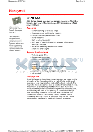 CSNF661 datasheet - CSN Series closed loop current sensor