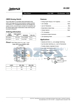 HI-390 datasheet - CMOS Analog Switch