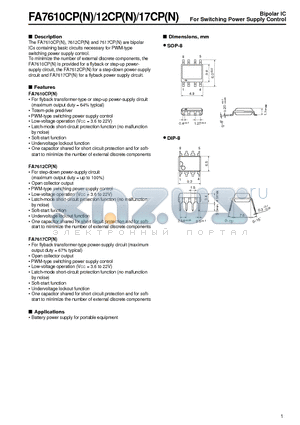 FA7612CPN datasheet - FA7610CPN/FA7612CPN/FA7617CPN Bipolar IC Switching Power Supply Control