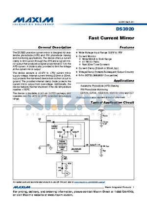 DS3920 datasheet - Fast Current Mirror Voltage Clamp Protects Subsequent Output Circuitry