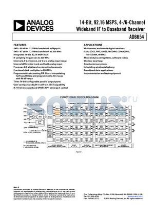 AD6654BBC datasheet - 14-Bit, 92.16 MSPS, 4-/6-Channel Wideband IF to Baseband Receiver