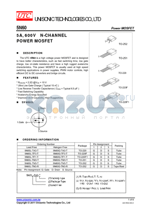 5N60L-TF1-T datasheet - 5A, 600V N-CHANNEL POWER MOSFET