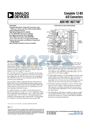 AD674BKN datasheet - Complete 12-Bit A/D Converters