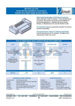 891-012-21PA2-BRS datasheet - Nanominiature Connectors Double Row Right Angle Surface Mount